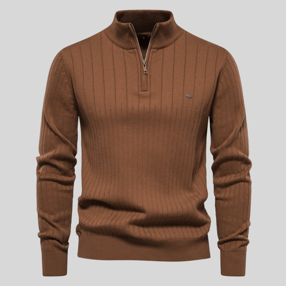 Men’s Ribbed Knit Half-Zip Jumper – Smart Casual Quarter Zip Sweater for Everyday Wear