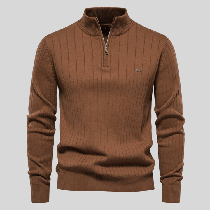 Men’s Ribbed Knit Half-Zip Jumper – Smart Casual Quarter Zip Sweater for Everyday Wear