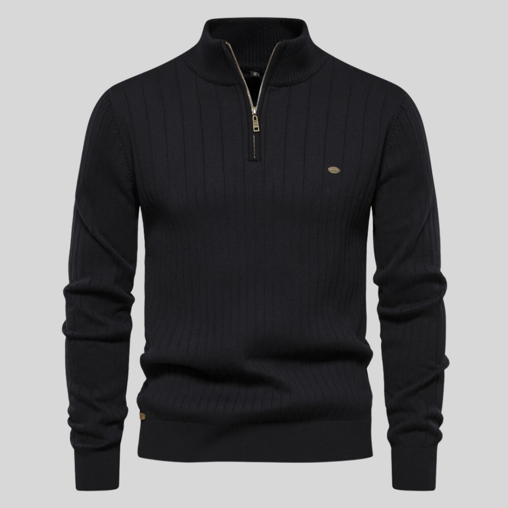 Men’s Ribbed Knit Half-Zip Jumper – Smart Casual Quarter Zip Sweater for Everyday Wear
