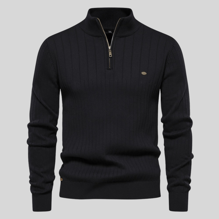 Men’s Ribbed Knit Half-Zip Jumper – Smart Casual Quarter Zip Sweater for Everyday Wear