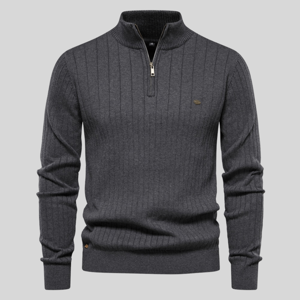 Men’s Ribbed Knit Half-Zip Jumper – Smart Casual Quarter Zip Sweater for Everyday Wear