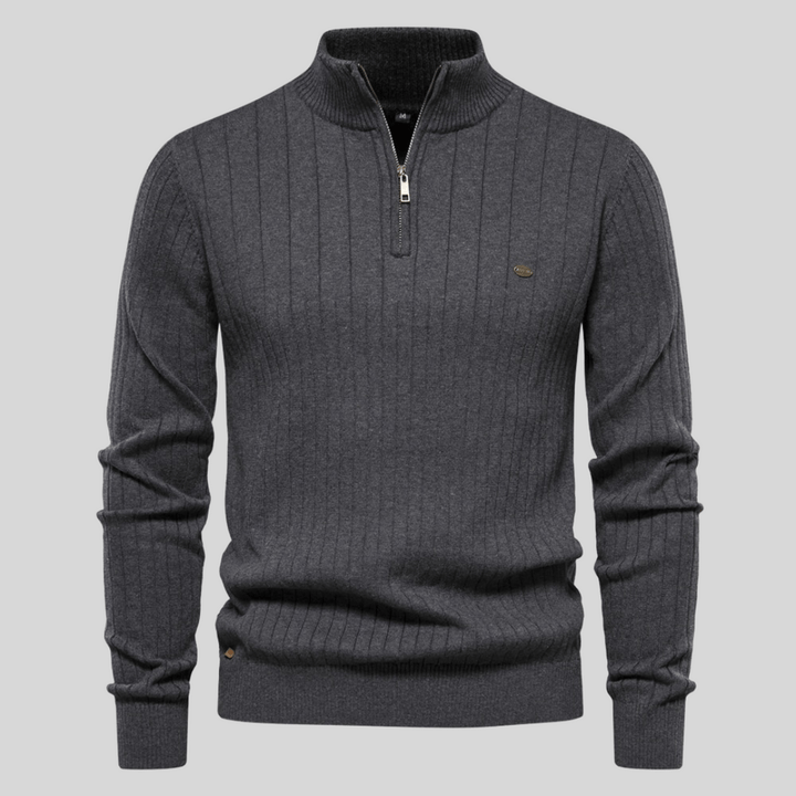 Men’s Ribbed Knit Half-Zip Jumper – Smart Casual Quarter Zip Sweater for Everyday Wear