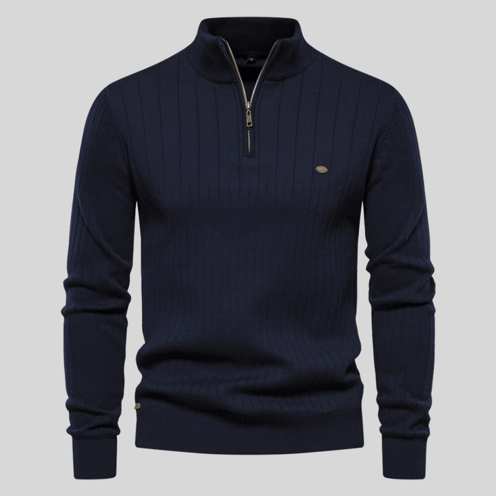 Men’s Ribbed Knit Half-Zip Jumper – Smart Casual Quarter Zip Sweater for Everyday Wear