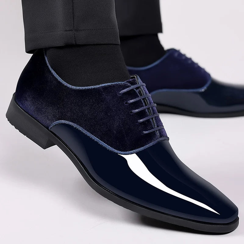 Men’s Patent Oxford Shoes – Velvet And Shiny Contrast Design