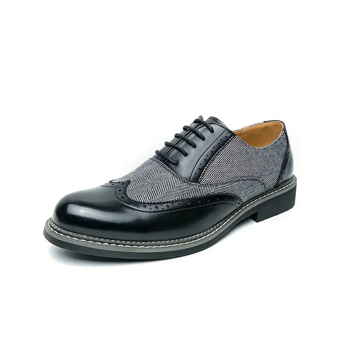 Men’s Tweed Oxford Brogues – Classic Almond Wingtip Lace-Up Shoes