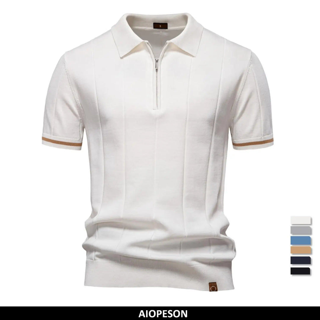 AIOPESON Men's Solid Color Sport Zipper Polo Shirt Athletic Social Polo Shirts for Men Office Slim Fit Polo