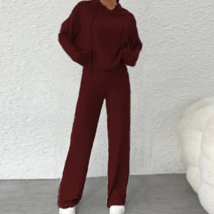 Anna™ | Solid Knitted Striped Sweatshirt Pants Suit