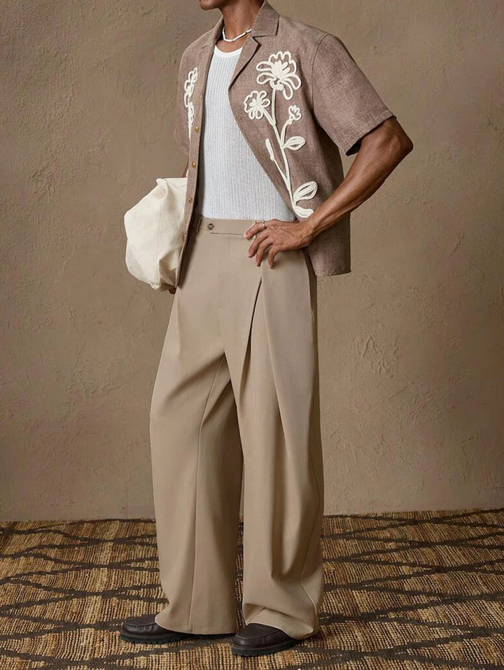 New light business elegant Italian style Naples solid color button pleated high waisted pants for men's suit pants