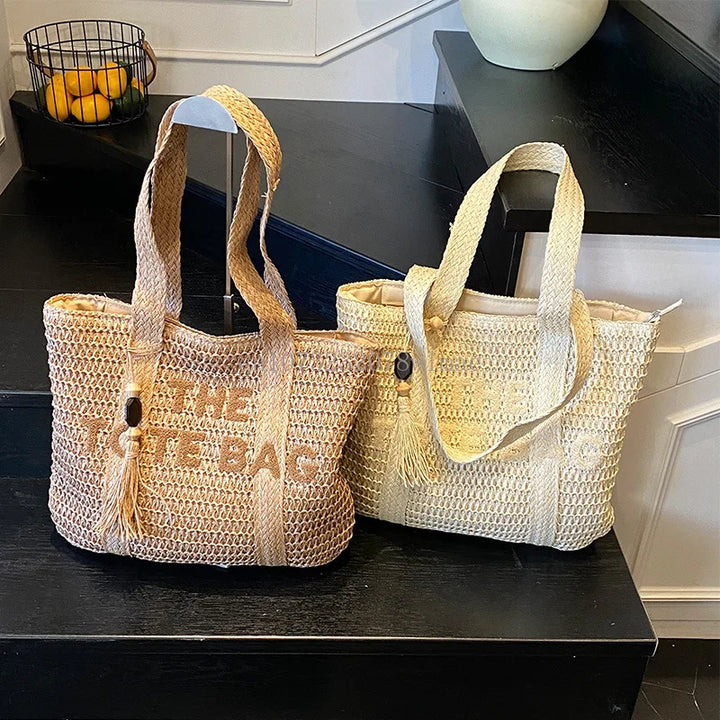 Solara™ - Summer Woven Straw Shoulder Tote