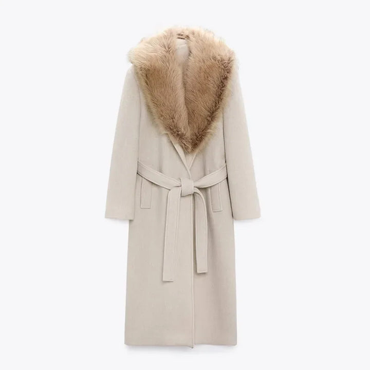 Alice Elegant Fur Lapel Maxi Coat for Women