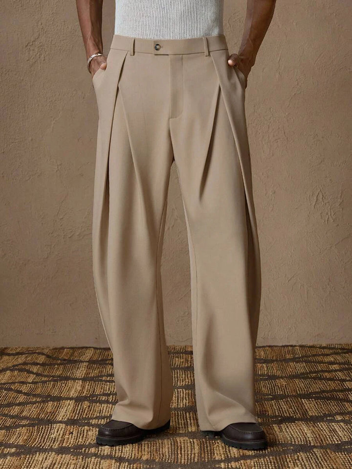 New light business elegant Italian style Naples solid color button pleated high waisted pants for men's suit pants