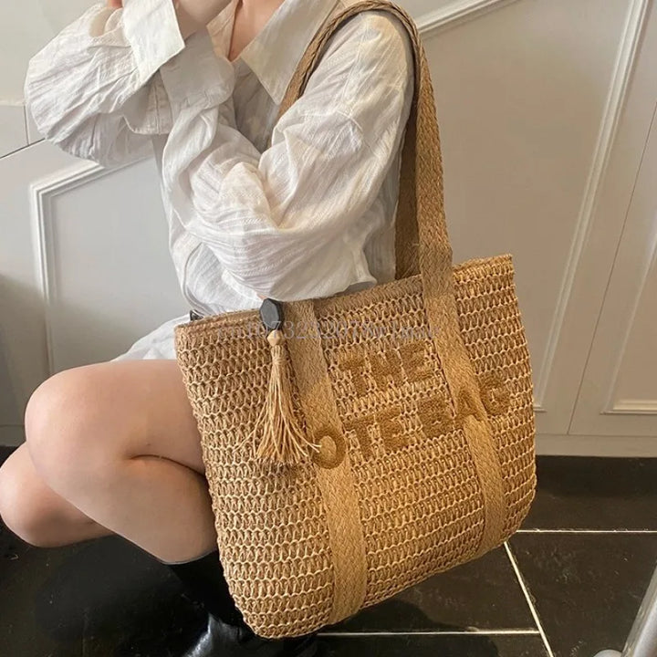 Solara™ - Summer Woven Straw Shoulder Tote