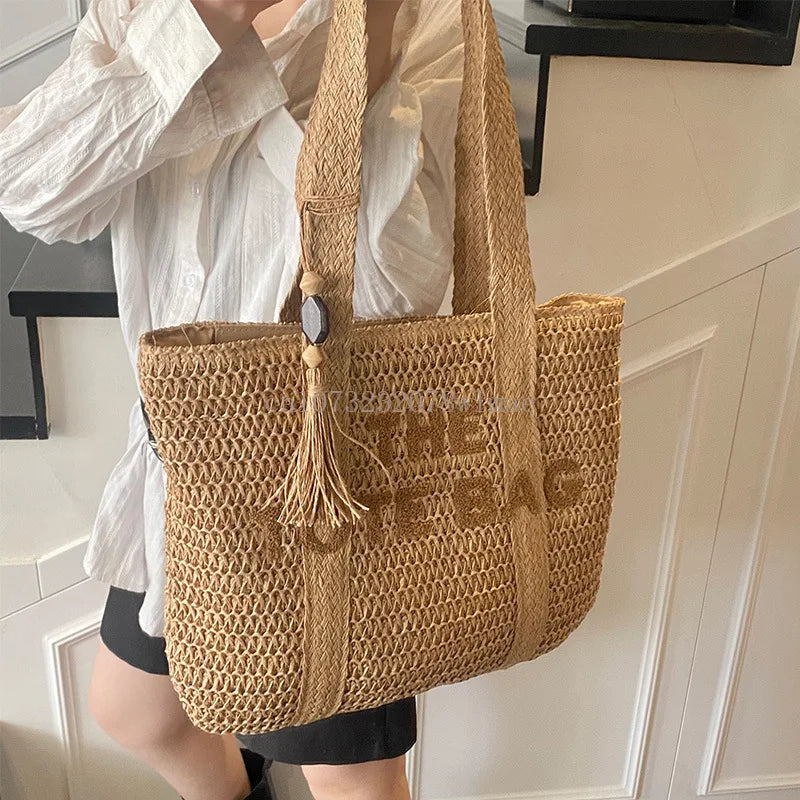 Solara™ - Summer Woven Straw Shoulder Tote