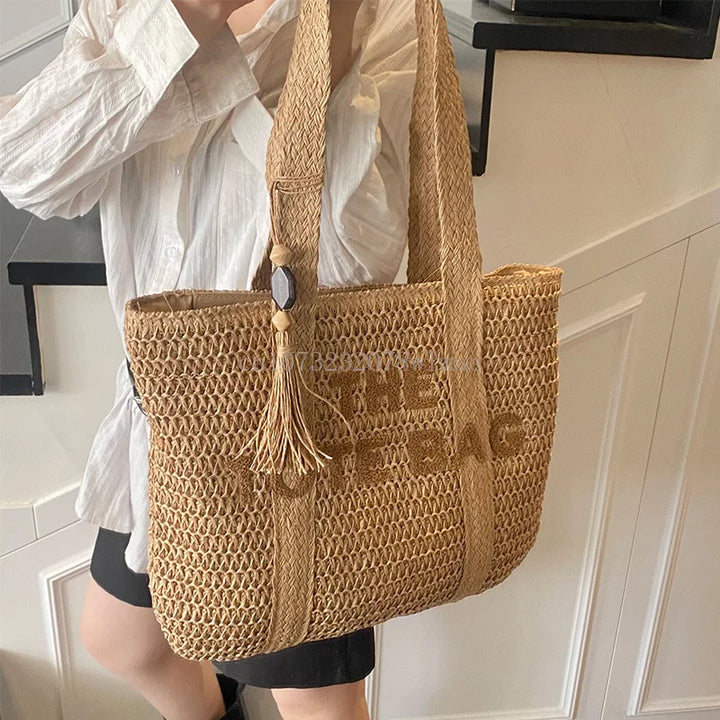 Solara™ - Summer Woven Straw Shoulder Tote