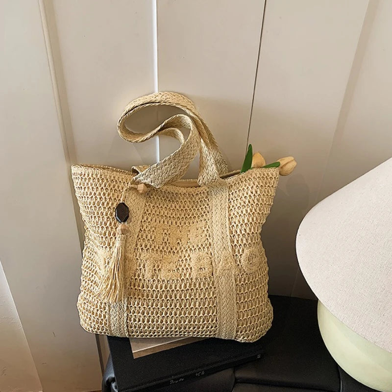 Solara™ - Summer Woven Straw Shoulder Tote
