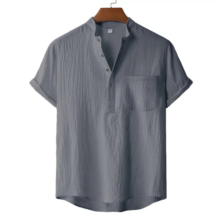 Men's Summer Cotton Linen T-shirt Beach Style Short SLeeve Henley Neck Vacation Hawaii Casual Lightweight Breathable Cozy Tops