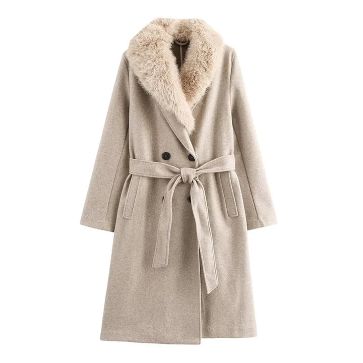 Alice Elegant Fur Lapel Maxi Coat for Women