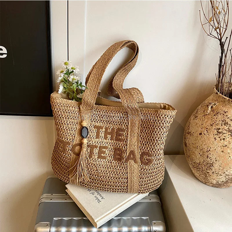 Solara™ - Summer Woven Straw Shoulder Tote