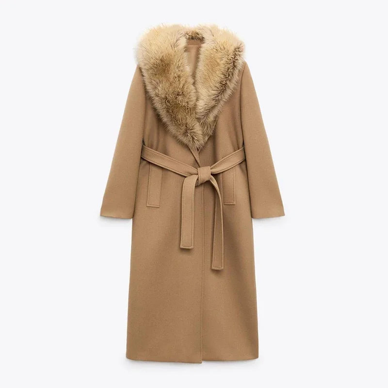 Alice Elegant Fur Lapel Maxi Coat for Women