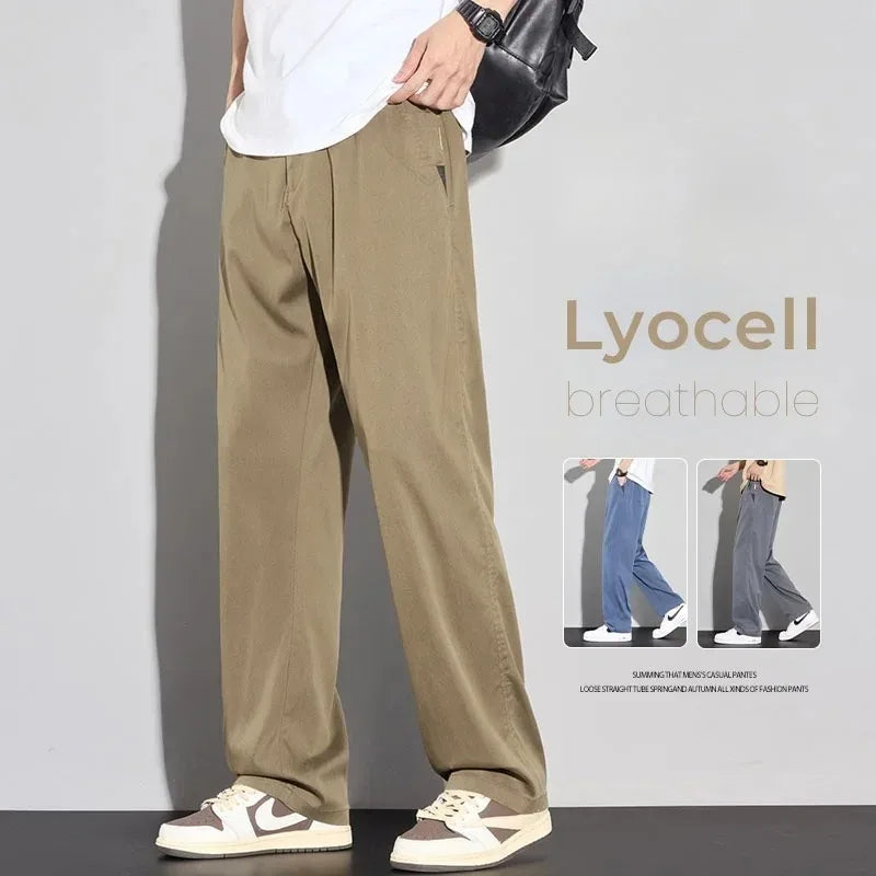 2026 Thin Summer New Men's Soft Lyocell Casual Pants Comfortable Fashion Solid Color Simple Male Trousers Brand Clothing