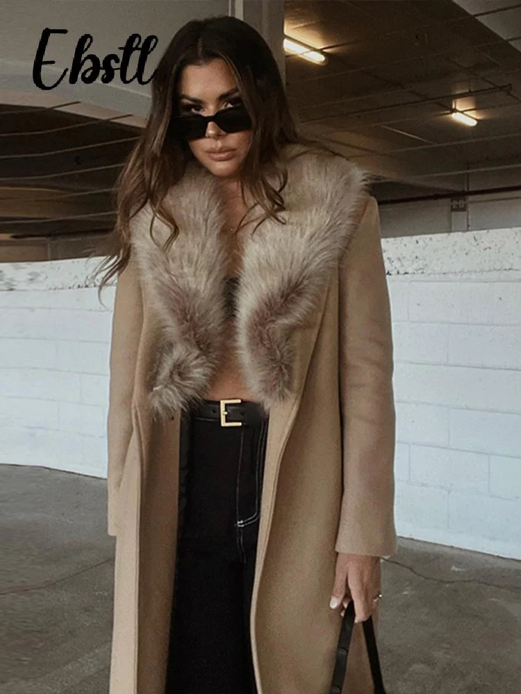 Alice Elegant Fur Lapel Maxi Coat for Women