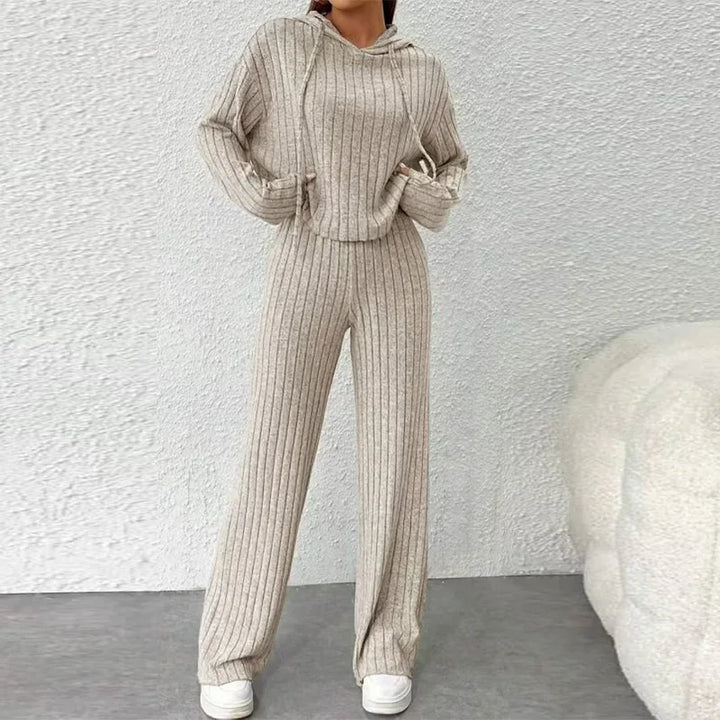 Anna™ | Solid Knitted Striped Sweatshirt Pants Suit