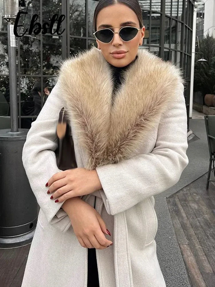 Alice Elegant Fur Lapel Maxi Coat for Women