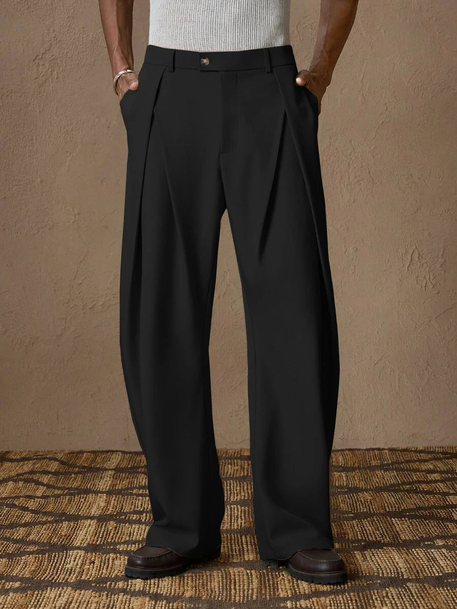 New light business elegant Italian style Naples solid color button pleated high waisted pants for men's suit pants