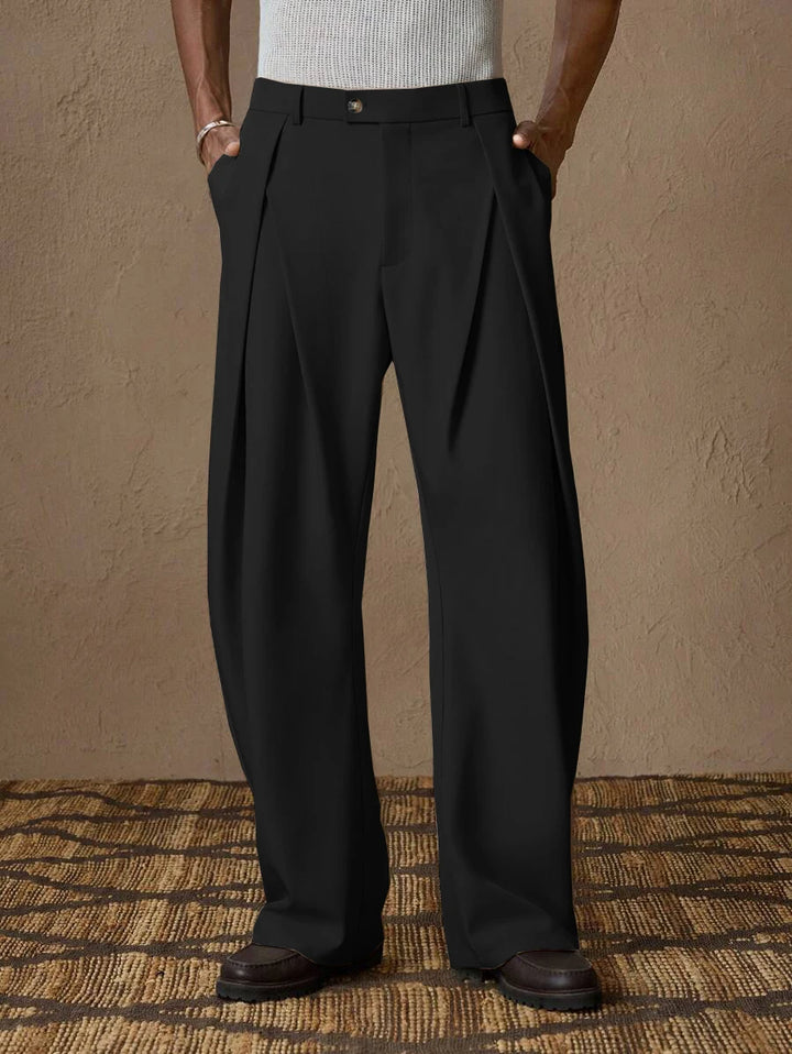 New light business elegant Italian style Naples solid color button pleated high waisted pants for men's suit pants