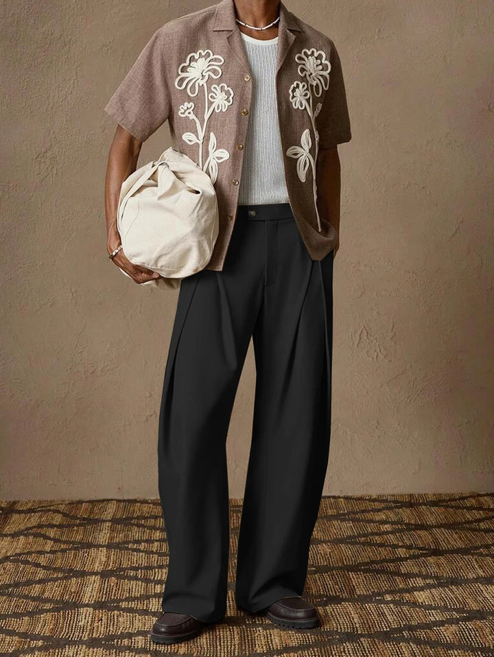 New light business elegant Italian style Naples solid color button pleated high waisted pants for men's suit pants