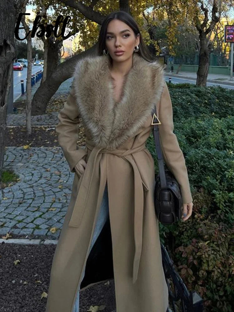 Alice Elegant Fur Lapel Maxi Coat for Women