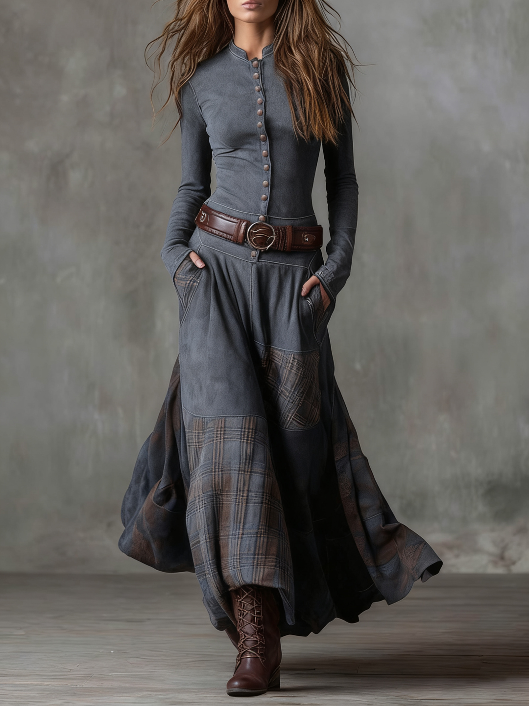 Heritage Plaid Suede Maxi Dress