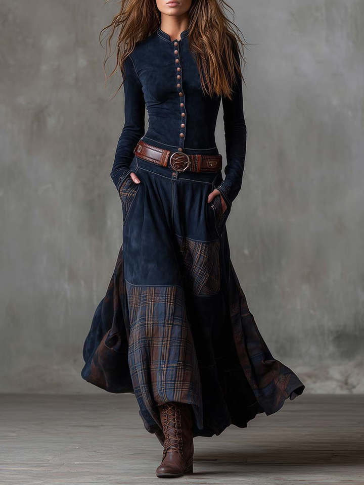 Heritage Plaid Suede Maxi Dress