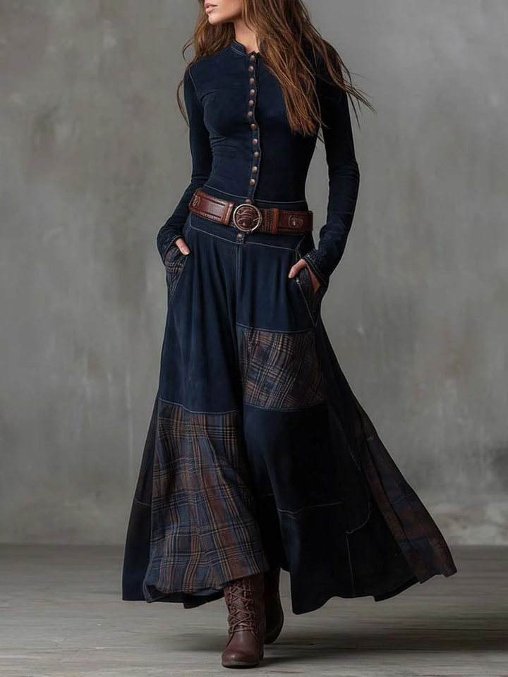Heritage Plaid Suede Maxi Dress