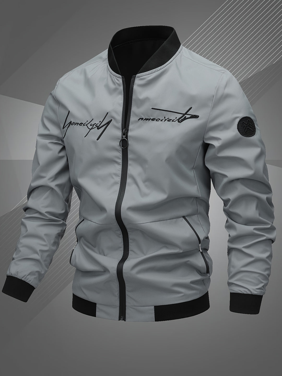 Men'S Letter Embroidered Jacket, Casual Outerwear, Spring, Autumn, Winter Fashion Coat, Suitable for Daily, Home, Outdoor, And Work Occasions