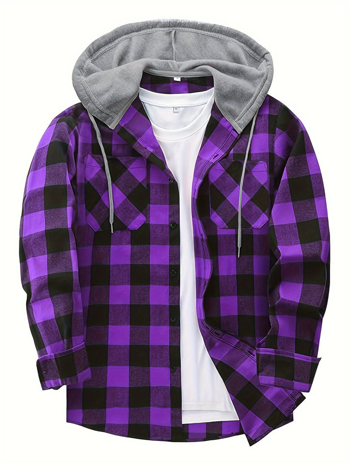 [Men's Plaid Hooded Shirt] Men's Fashion Hooded Plaid Trendy Shirt Hooded Plaid Sweatshirt - Autumn/Winter Essentials - New Season
