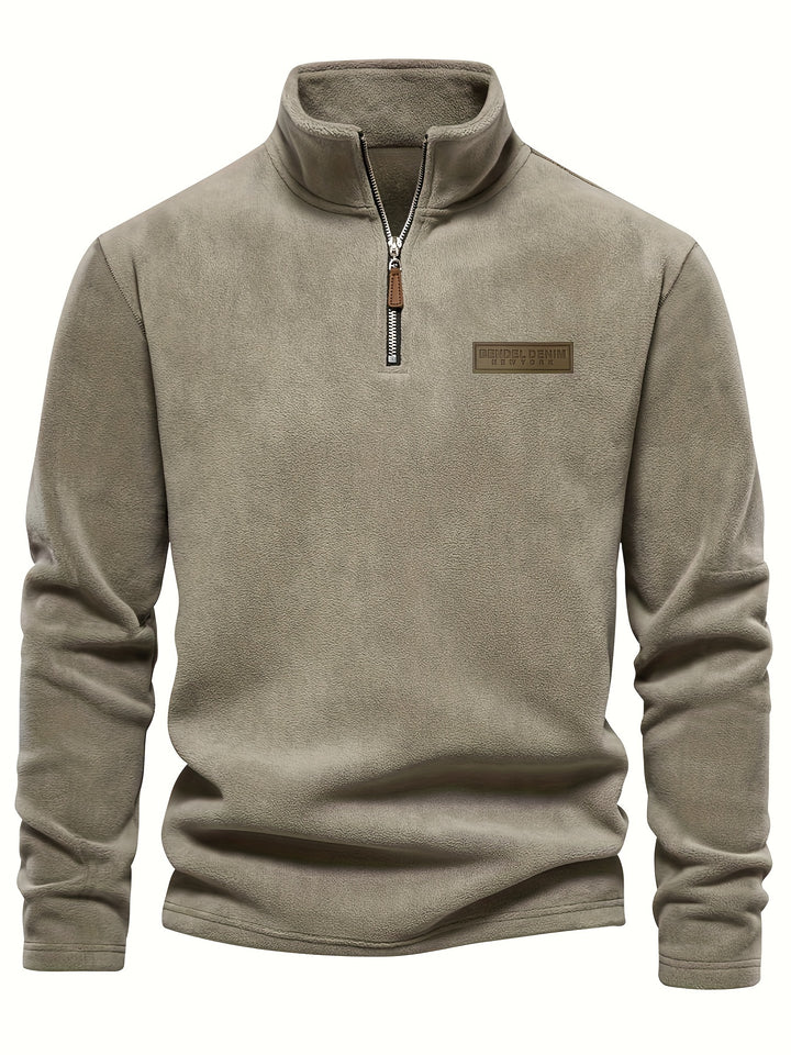 Autumn/Winter New Men's Sweatshirt with Stand-Up Collar, Half-Zip, Long Sleeves, Versatile Top, Streetwear Brand, Plush Double-Sided, Smart Casual