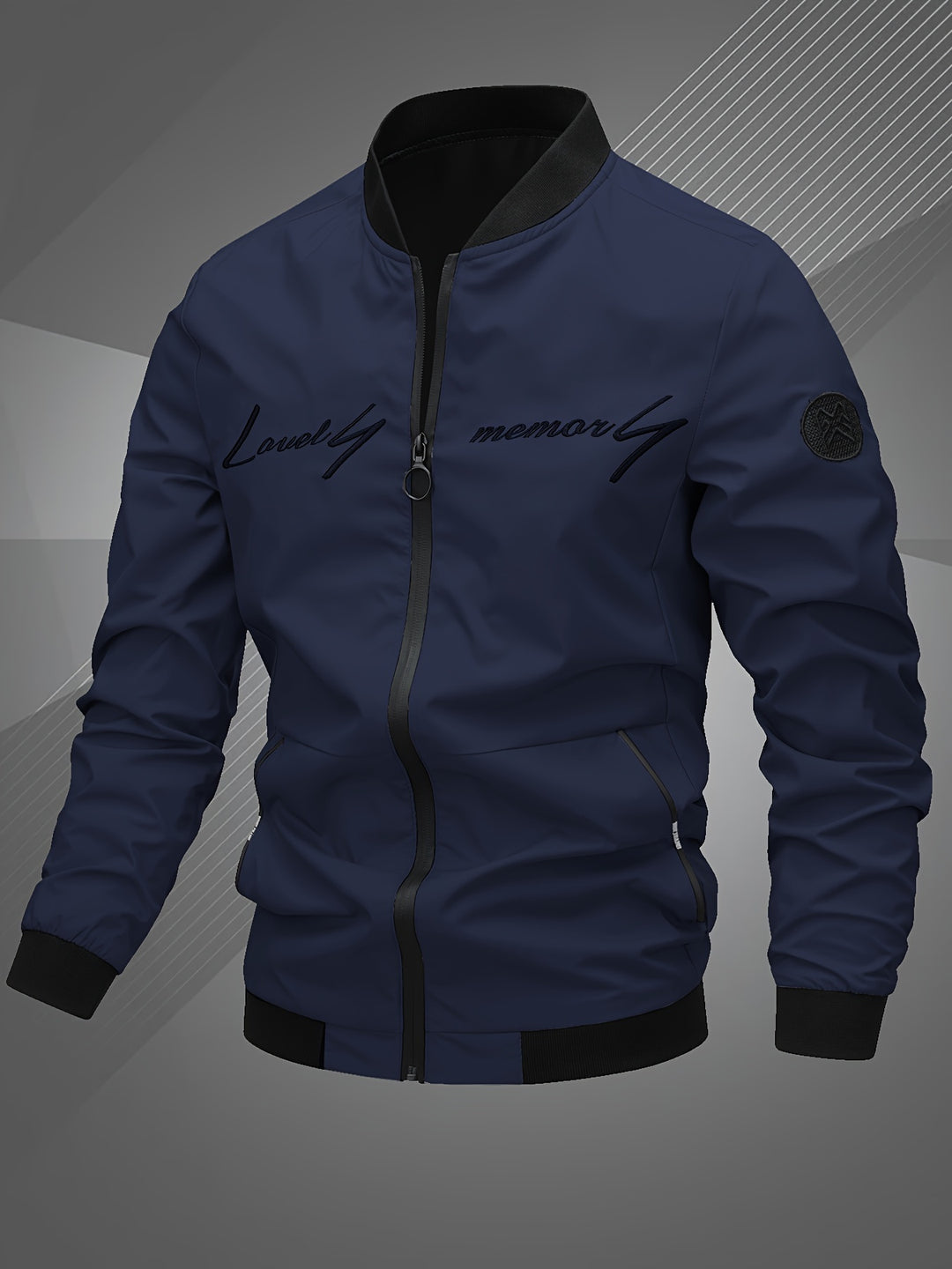 Men'S Letter Embroidered Jacket, Casual Outerwear, Spring, Autumn, Winter Fashion Coat, Suitable for Daily, Home, Outdoor, And Work Occasions