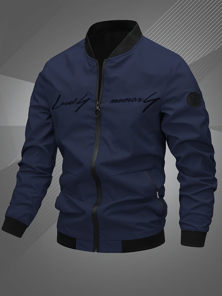 Men'S Letter Embroidered Jacket, Casual Outerwear, Spring, Autumn, Winter Fashion Coat, Suitable for Daily, Home, Outdoor, And Work Occasions