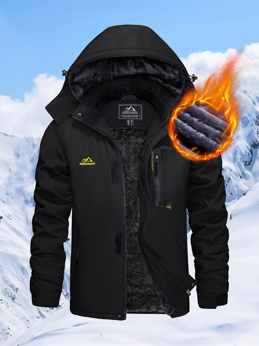 Men's Winter Warm Jackets Fleece Lined Coats Hooded Thermal Outdoor Thick Jacket Heavy Sport Hiking Jogging Camping Fishing Climbing Traveling Skiing Snowboarding Casual Parka
