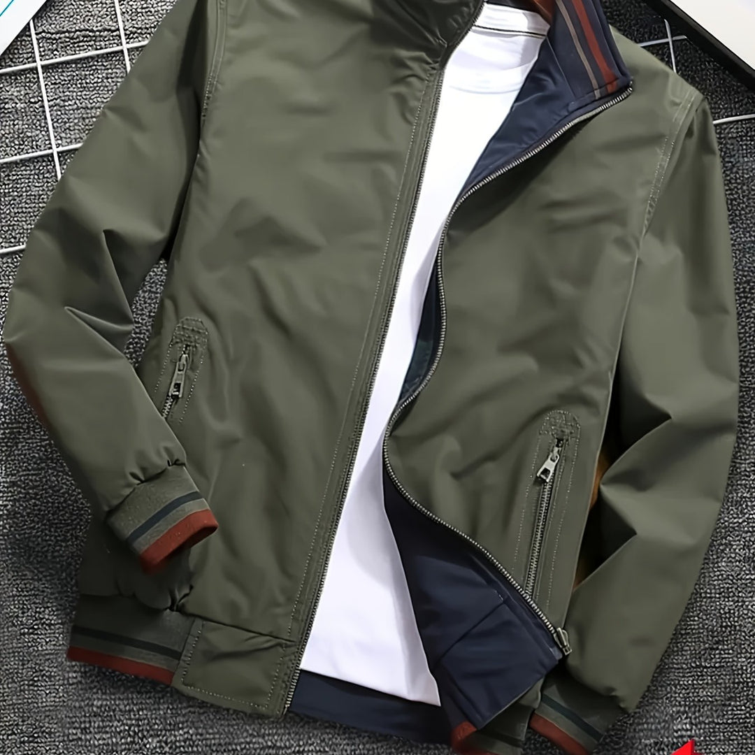 Autumn Winter Men'S Reversible Long Sleeve Lapel Jacket Utility Trendy Loose Casual Zipper Easy Coat Stand-Up Collar Clothing, Hunting