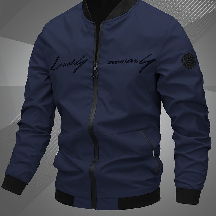 Men'S Letter Embroidered Jacket, Casual Outerwear, Spring, Autumn, Winter Fashion Coat, Suitable for Daily, Home, Outdoor, And Work Occasions
