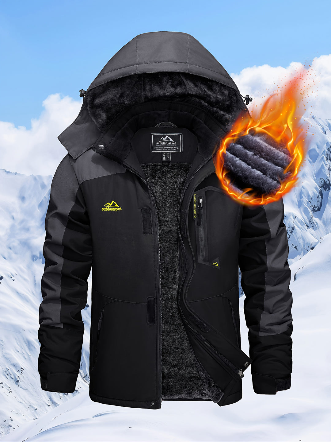 Men's Winter Warm Jackets Fleece Lined Coats Hooded Thermal Outdoor Thick Jacket Heavy Sport Hiking Jogging Camping Fishing Climbing Traveling Skiing Snowboarding Casual Parka
