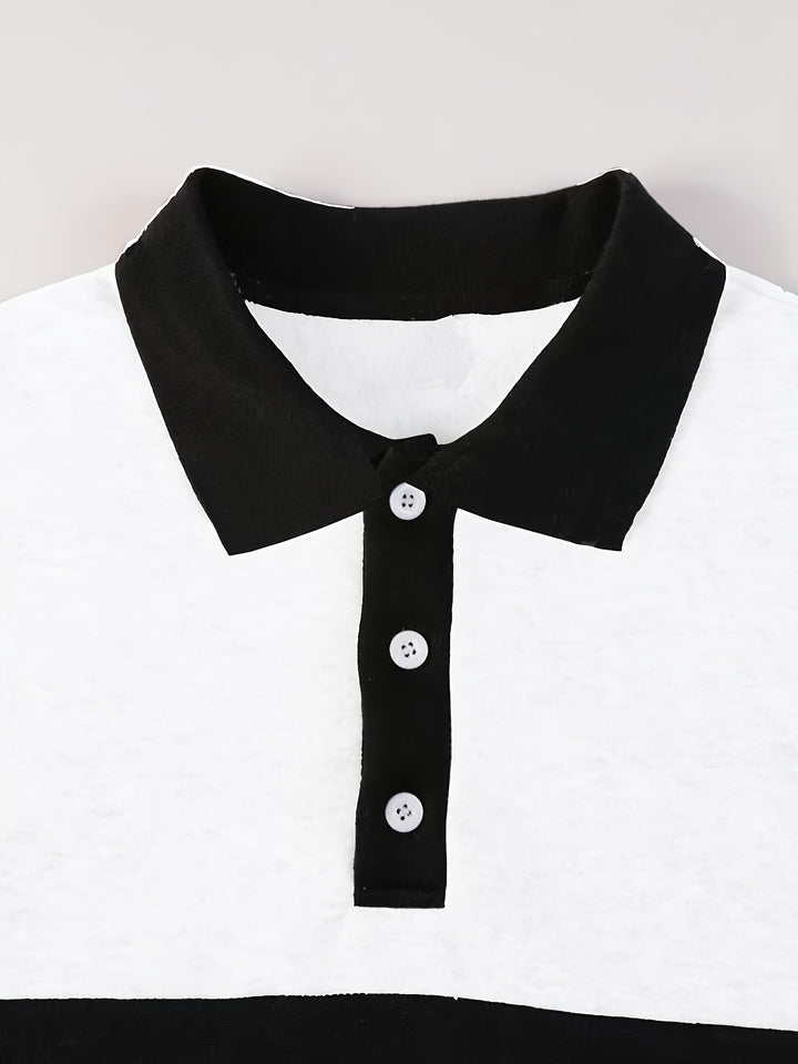 Men'S Casual POLO Shirt with Color Block Design | Button Collar, Loose Fit, Machine Washable, Ideal for Leisure And Gifts