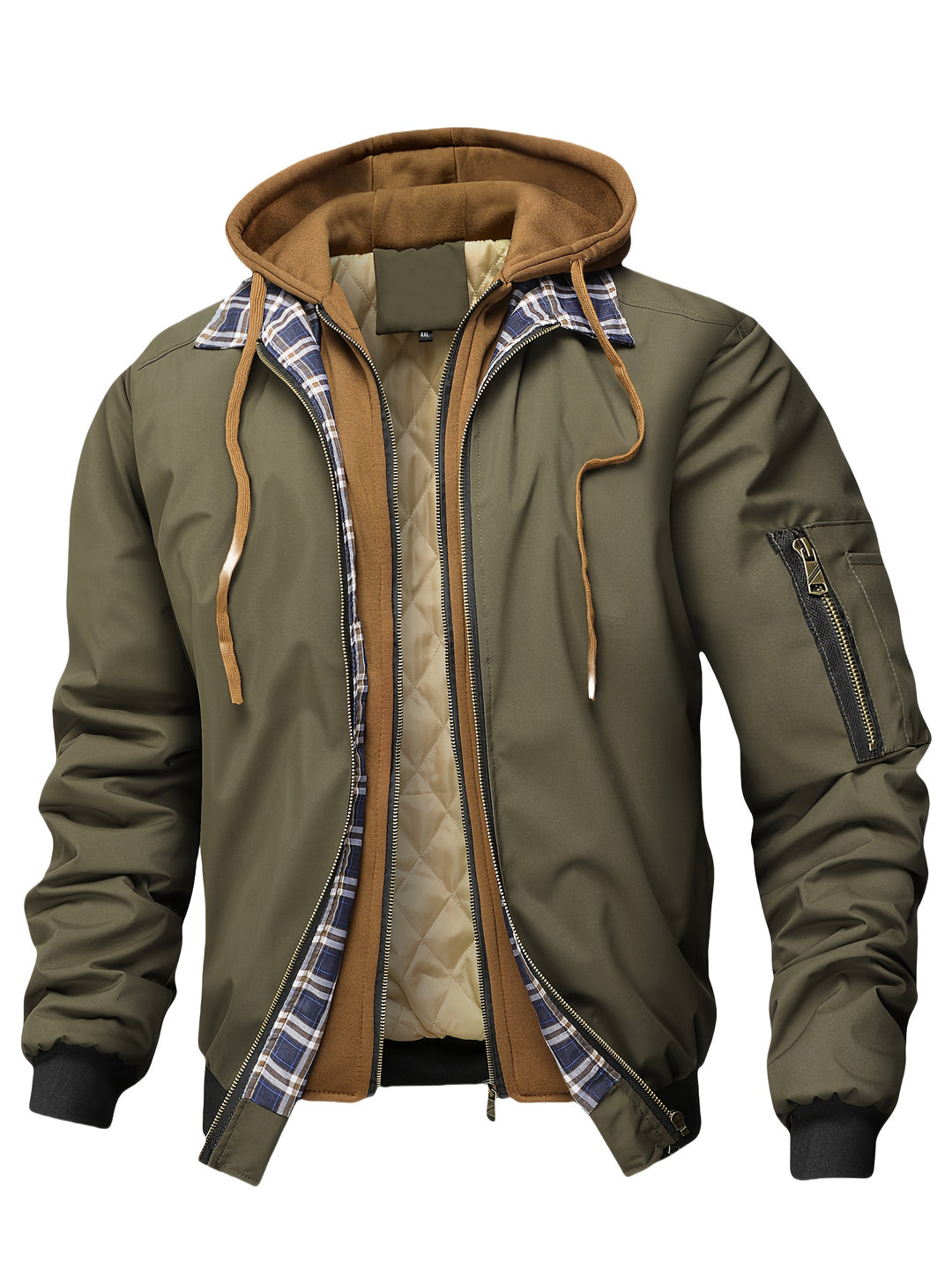 Men's Jacket, Spring Autumn Outerwear, Plaid Hooded Cardigan, Sports Casual Preppy Fashion