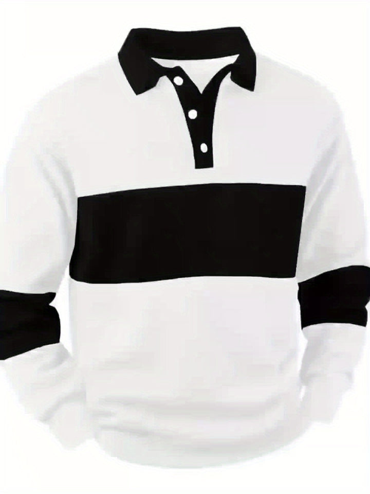 Men'S Casual POLO Shirt with Color Block Design | Button Collar, Loose Fit, Machine Washable, Ideal for Leisure And Gifts