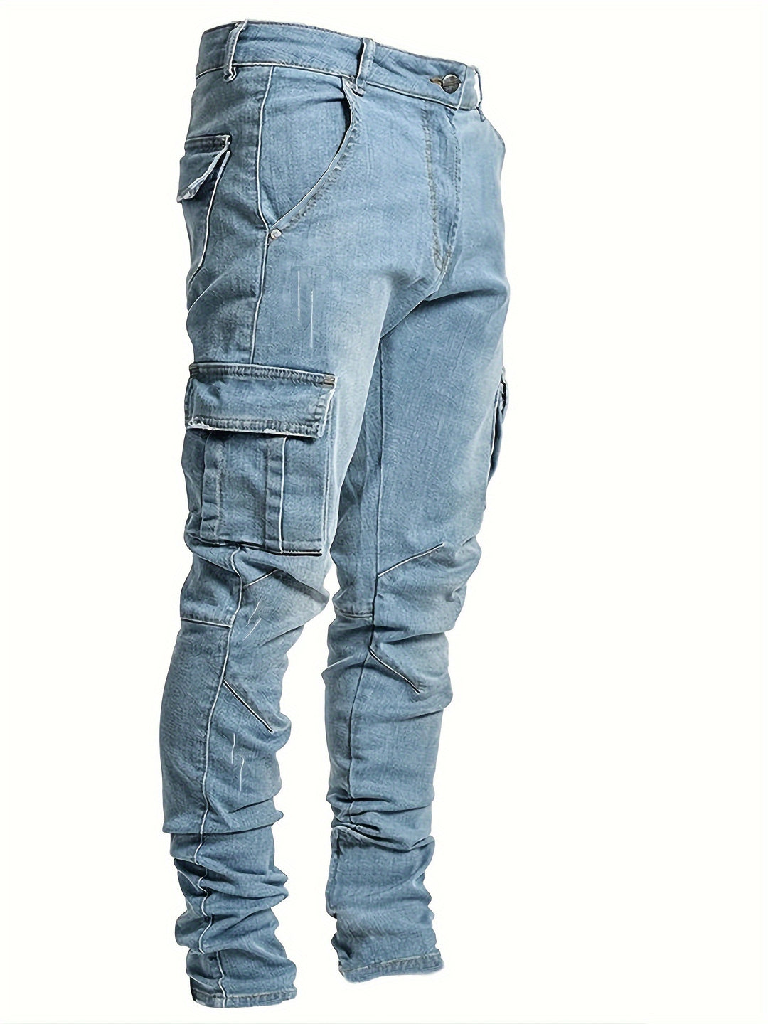 Men's Jeans, Solid Color Multi-Denim Washable, Mid-Rise Cargo Jeans, Fashion Casual Trousers