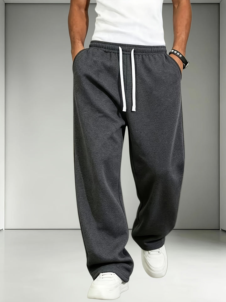 2pcs Men'S Elastic Waist Drawstring Sweatpants, Loose Straight-Leg Casual Trousers, Soft Knit Joggers for Daily Outdoor Wear
