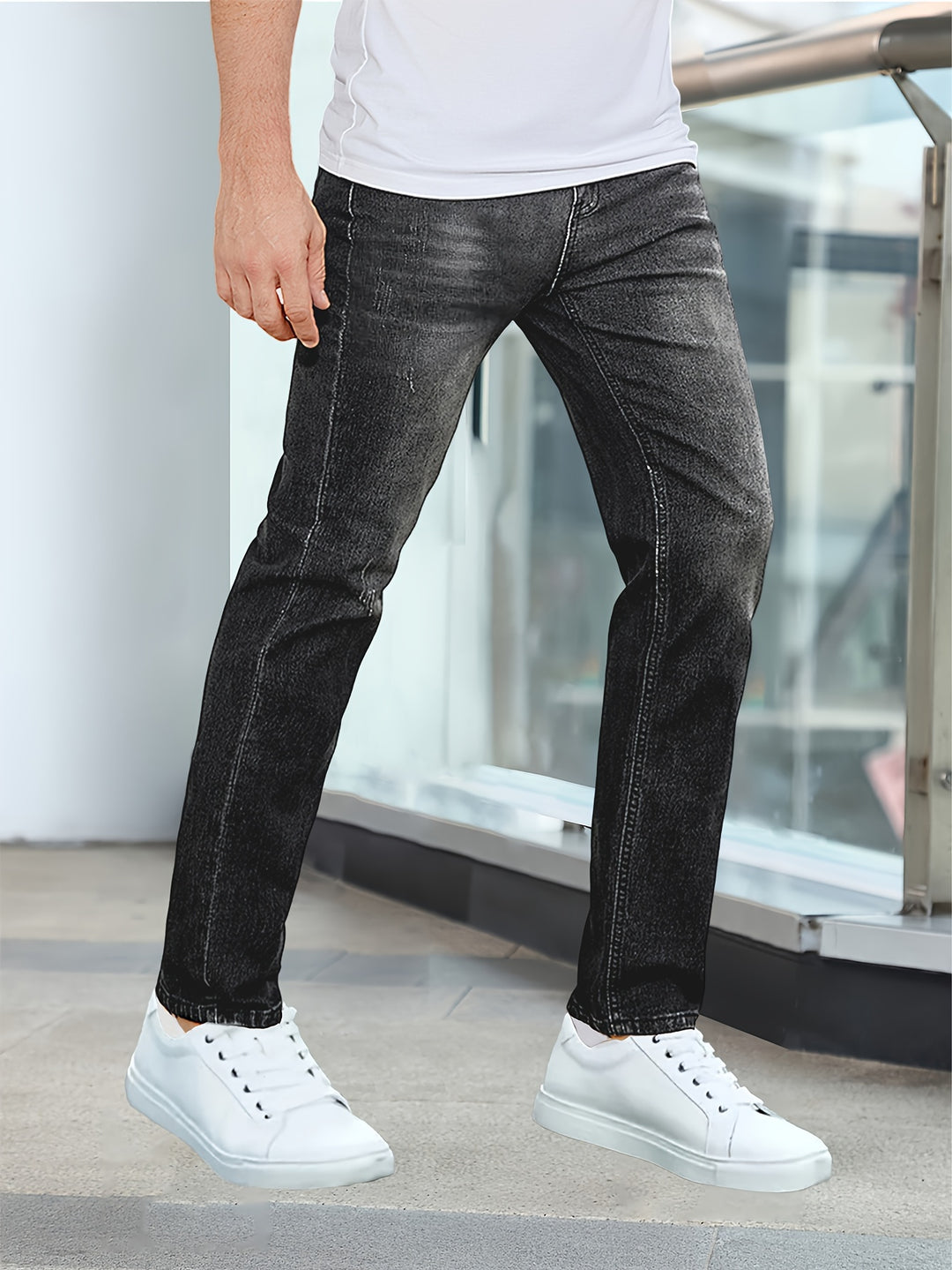 Men'S Jeans, Stretch Denim, Slim Fit, Multi-Process, Slimming Blue Men'S Trousers, Suitable for All Seasons, Autumn Essentials