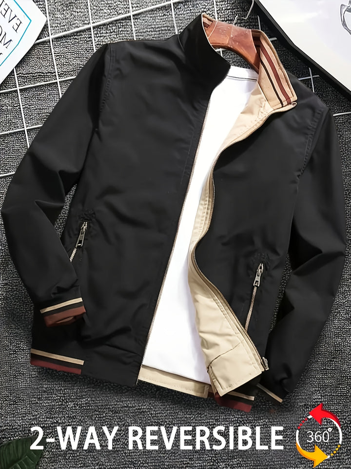 Autumn Winter Men'S Reversible Long Sleeve Lapel Jacket Utility Trendy Loose Casual Zipper Easy Coat Stand-Up Collar Clothing, Hunting
